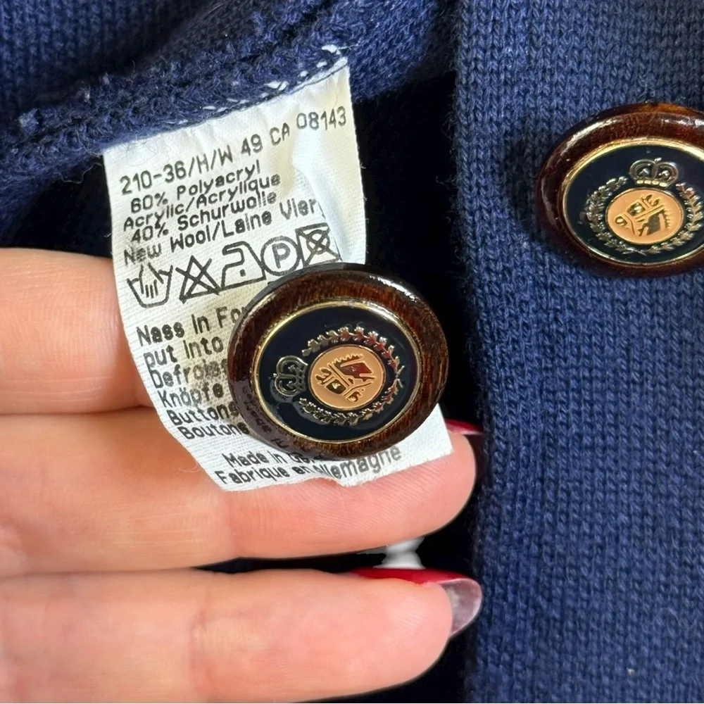 Vtg “Polo” Varsity Cardigan Sweater Size 40 = Large Navy Blue Equestrian Prep - Picture 6 of 8
